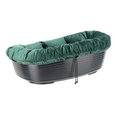 Cesta Ferplast Siesta Deluxe Negra Con Funda Sofá Aterciopelada Verde - Imagen 3