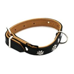 Collar De Cuero Heim Edelweiß Color Negro / Natural Para Perros